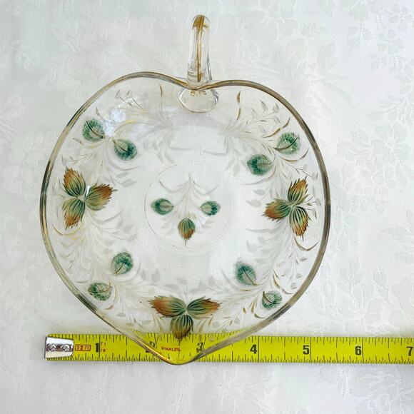 Antique Moser Bohemian Etched Glass Nappy Dish Handle Spout Gold Gilt Heart - Picture 8 of 11